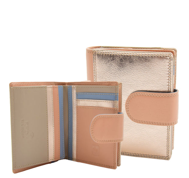 Womens Soft Leather Purse Rose Gold Mid-Sized Cards ID Notes Coins Pocket RFID Safe Fiji
