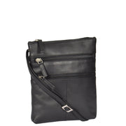Womens Cross-Body Real Leather Shoulder Travel Bag A606 Black