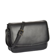 Ladies BLACK Leather Shoulder Bag Flap Over Handbag A190