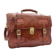 Mens Leather Briefcase Cognac Classic Vintage Style Office Bag - Matteo6