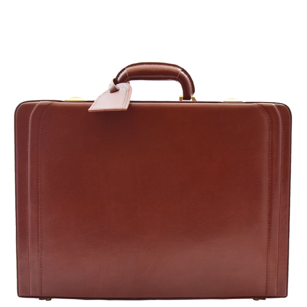 Mens Leather Attache Case Cognac Twin Lock Classic Briefcase - Musk2