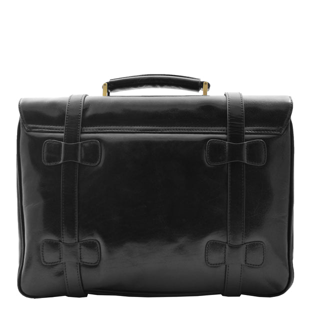 Mens Black Leather Briefcase Classic Vintage Style Office Bag - Matteo2