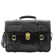 Mens Black Leather Briefcase Classic Vintage Style Office Bag - Matteo