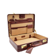Mens Leather Attache Case Cognac Twin Lock Classic Briefcase - Musk1