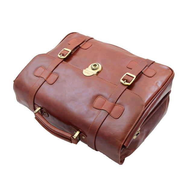 Mens Leather Briefcase Cognac Classic Vintage Style Office Bag - Matteo4