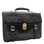 Mens Black Leather Briefcase Classic Vintage Style Office Bag - Matteo5