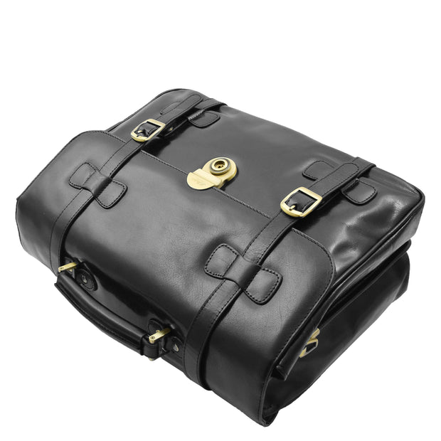 Mens Black Leather Briefcase Classic Vintage Style Office Bag - Matteo6