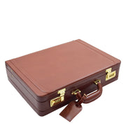 Mens Leather Attache Case Cognac Twin Lock Classic Briefcase - Musk