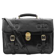 Mens Black Leather Briefcase Classic Vintage Style Office Bag - Matteo 7