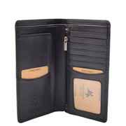 Mens Real Leather Breast Wallet Vertical Bifold Cash Cards RFID Safe AT12 Black