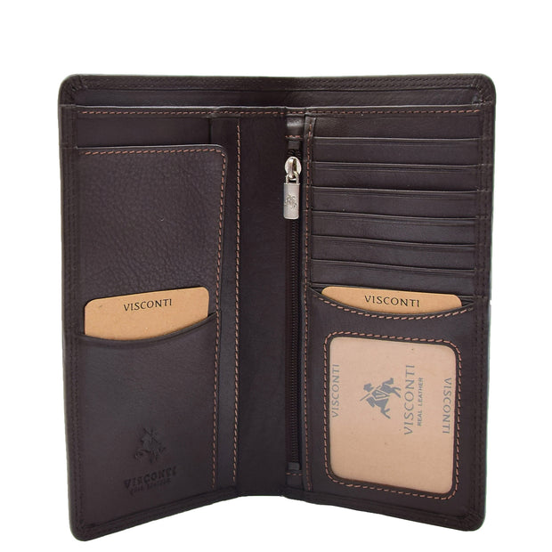 Mens Real Leather Breast Wallet Vertical Bifold Cash Cards RFID Safe AT12 Brown