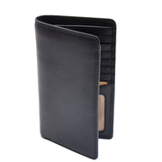 Mens Real Leather Breast Wallet Vertical Bifold Cash Cards RFID Safe AT12 Black