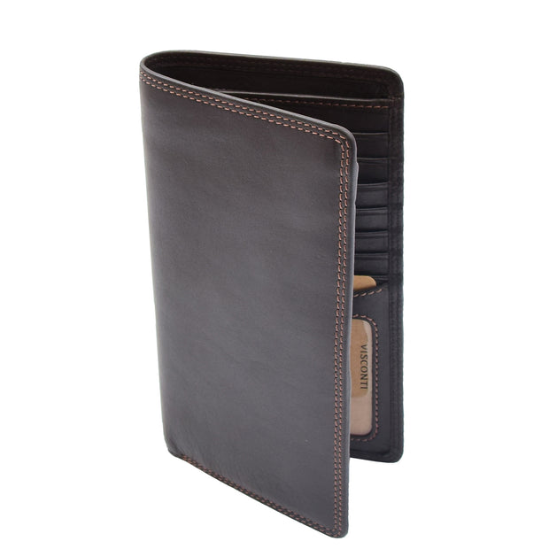 Mens Real Leather Breast Wallet Vertical Bifold Cash Cards RFID Safe AT12 Brown