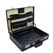 Black Faux Leather Attaché Case Classic Traditional Briefcase Hand Carry Bag Ducats