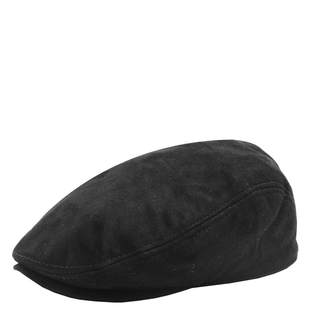 Genuine Black Suede Flat Cap English Granddad Baker-boy Hat Earl