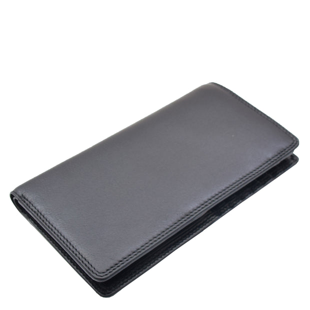 Mens Real Leather Breast Wallet Vertical Bifold Cash Cards RFID Safe AT12 Black