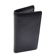 Mens Real Leather Breast Wallet Vertical Bifold Cash Cards RFID Safe AT12 Black