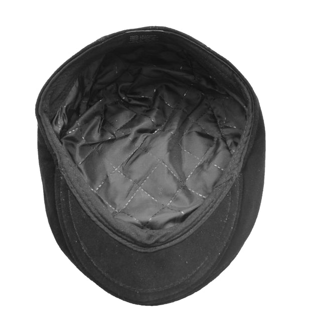 Genuine Black Suede Flat Cap English Granddad Baker-boy Hat Earl
