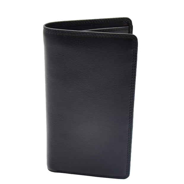 Mens Real Leather Breast Wallet Vertical Bifold Cash Cards RFID Safe AT12 Black