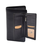 Mens Real Leather Breast Wallet Vertical Bifold Cash Cards RFID Safe AT12 Black